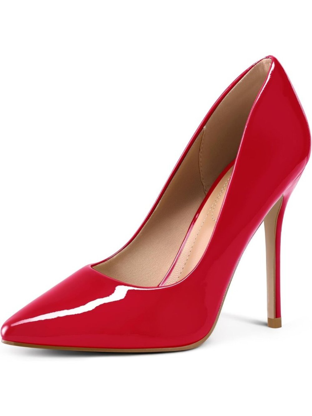 Womens Red Patent Pull On Pumps Closed Pointed Toe Stiletto High 4IN Heels Shoes